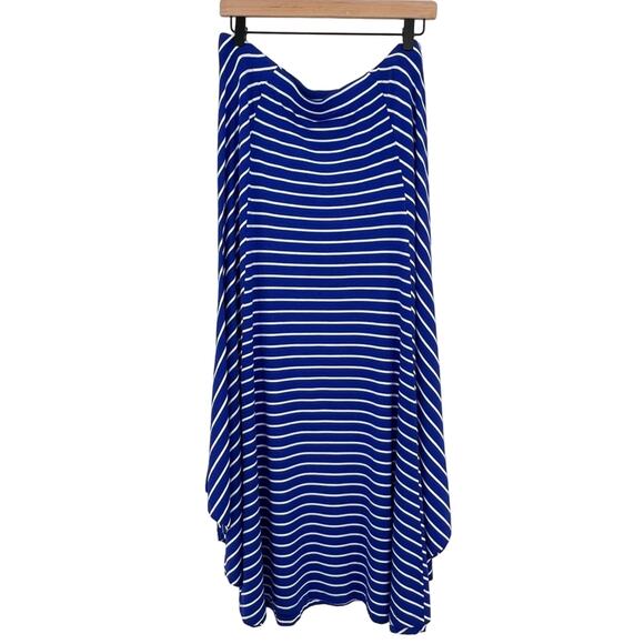 Chico’s skirt 12/14 blue white stripe jersey knit stretch elastic waist midi - Picture 2 of 7
